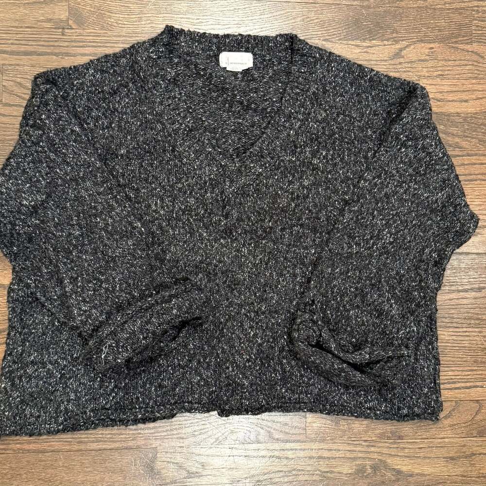 Anthropologie Sweater Women's L Gray VNeck Oversized Chunky Pullover Bell Sleeve